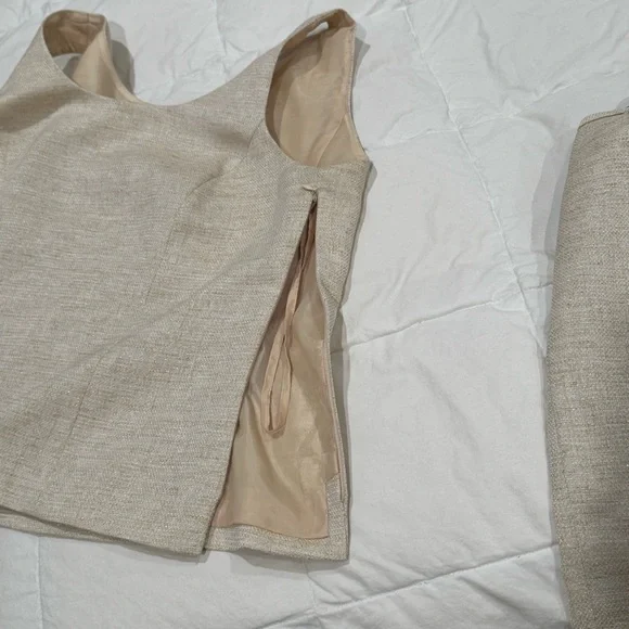 Le Suit Skirt Blouse Set Women’s 12 Tan Cream Midi Pencil Skirt Formal Office - Picture 5 of 8